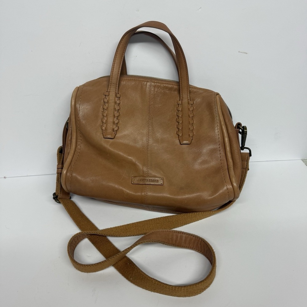 Lucky Brand Amber Tan Brown Leather Satchel Shoulder Crossbody Bag‎ Purse